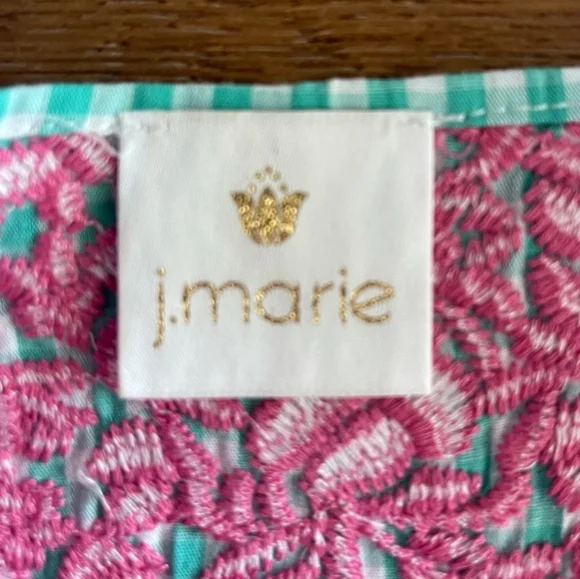 J. Marie Gingham Green Pink Embrodiery Top Sz Large - Picture 4 of 5